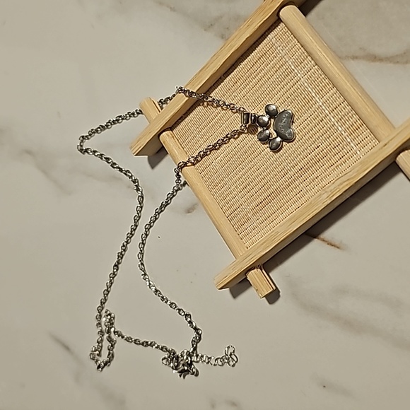 Silvery Paw Print Necklace - Picture 2 of 4